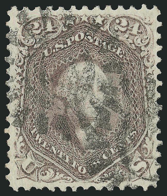 24c Brown Lilac (70a).> Choice centering with wide and balanced margins, bright color on crisp paper, neat strikes of San Francisco cogwheel cancels, fresh and Extremely Fine, a beautiful stamp, with 1996 P.F.
certificate