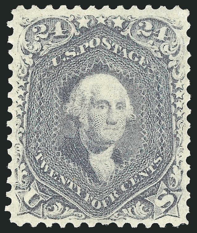 24c Steel Blue (70b).> Original gum, lightly hinged, beautifully centered on bright white paper, small faint corner crease at top right, single shortish perf at bottom not mentioned on accompanying
certificate<><>^EXTREMELY FINE APPEARANCE. A REMAR