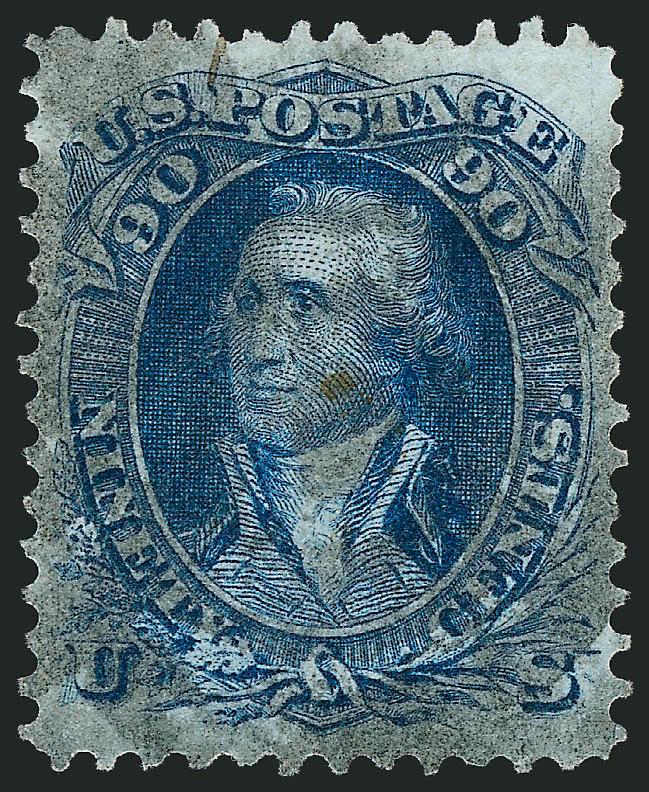 90c Blue (72).> Choice centering with well-proportioned margins, heavy cork cancel, small thin spot at bottom left not mentioned on accompanying certificate, Extremely Fine appearance, with 1981 P.F.
certificate