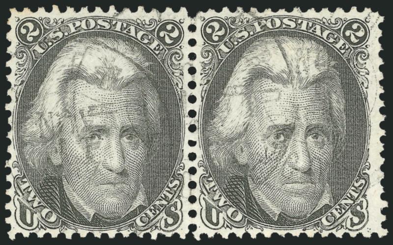 2c Black (73).> Horizontal pair, crisp impression on bright paper, light strikes of double-circle datestamp, Very Fine-Extremely Fine pair, ex Twigg-Smith, with 1988 P.F. certificate
