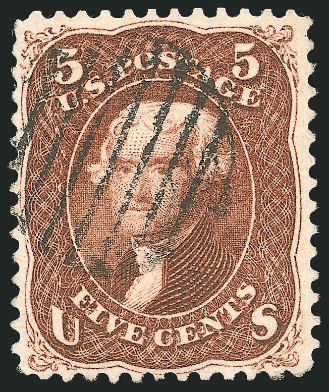 5c Red Brown (75).> Beautiful color on bright paper, neat strike of grid cancel, Very Fine and choice, with 2000 P.F. certificate