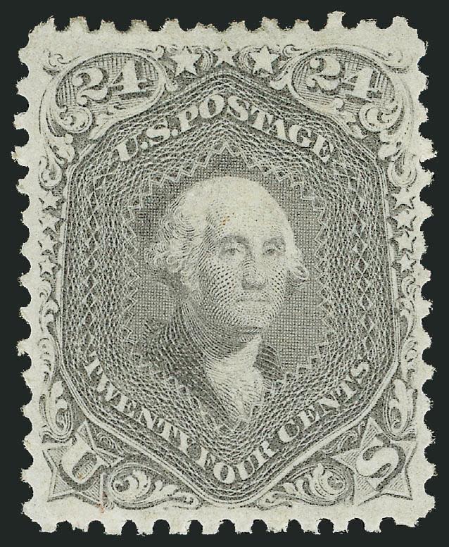 24c Grayish Lilac (78a).> Original gum, choice centering with well-balanced margins all around, beautiful bright color<><>^EXTREMELY FINE ORIGINAL-GUM EXAMPLE OF THE 24-CENT 1863 ISSUE.^<><>This shade is
particularly difficult to obtain in sound,