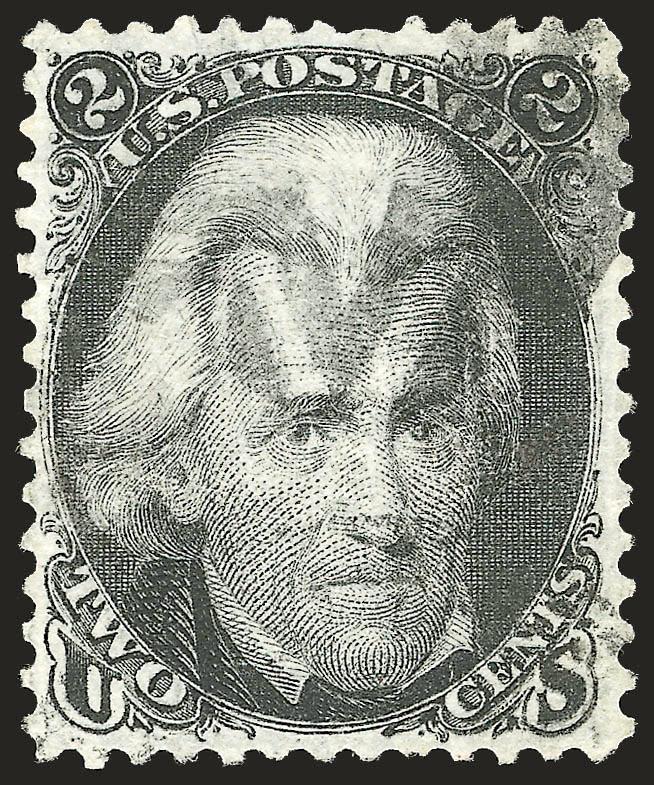 2c Black, Z. Grill (85B).> Intense shade on brilliant white paper, choice centering, clear and sharp grill points, faint strike of cork cancel<><>^FRESH AND EXTREMELY FINE EXAMPLE OF THE 1868 2-CENT Z
GRILL.^<><>Ex Twigg-Smith. With 1981 P.F. cer