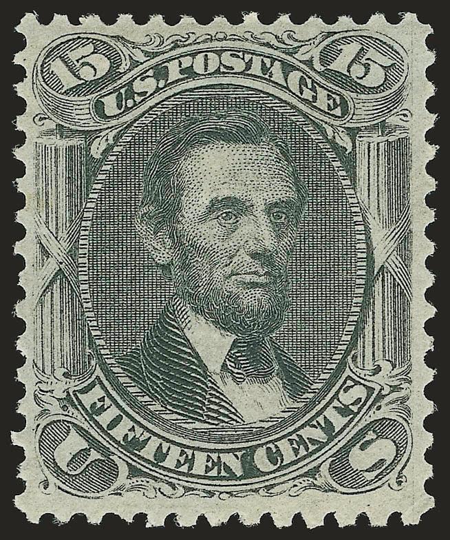 15c Black, E. Grill (91).> Original gum, lightly hinged, clearly-defined grill, bright shade and crisp impression, well-centered, faint corner crease at bottom right is barely noticeable<><>^VERY FINE AND CHOICE
APPEARANCE. A SCARCE ORIGINAL-GUM EX