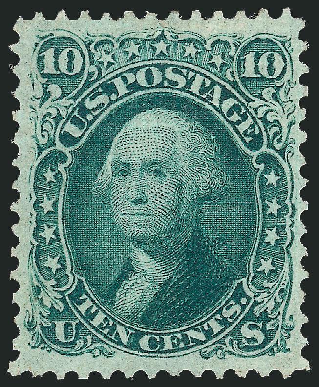 10c Yellow Green, F. Grill (96).> Original gum, deep rich color, wide margins<><>^EXTREMELY FINE AND BEAUTIFUL ORIGINAL-GUM EXAMPLE OF THE 1868 10-CENT F GRILL.^<><>With 1989 and 2003 P.F. certificates