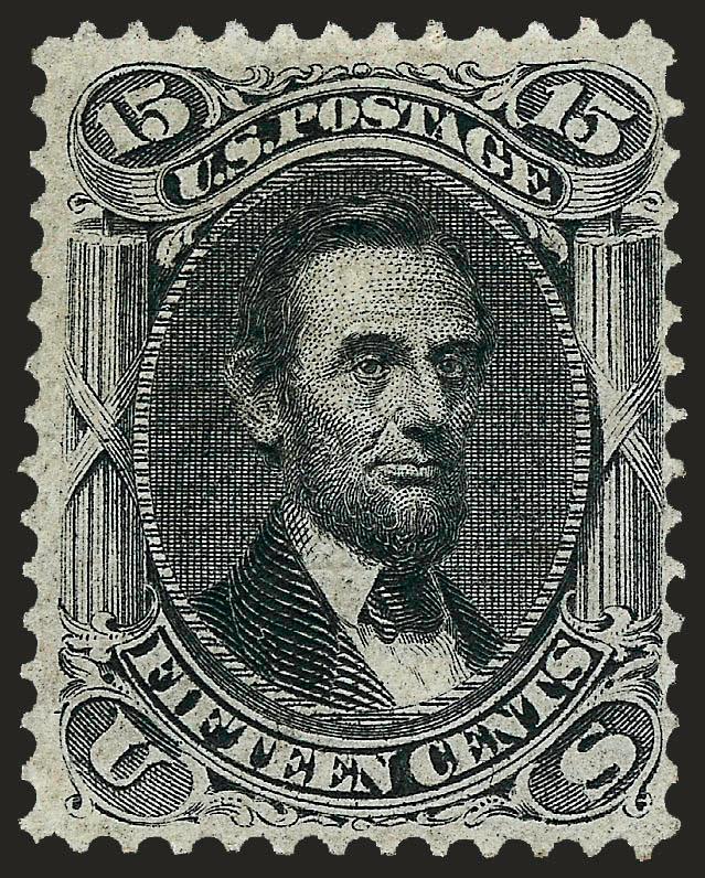 15c Black, F. Grill (98).> Original gum, intense shade and impression<><>^VERY FINE. A REMARKABLY CHOICE ORIGINAL-GUM EXAMPLE OF THE 1868 15-CENT F GRILL.^<><>With 1995 and 2004 P.F. certificates