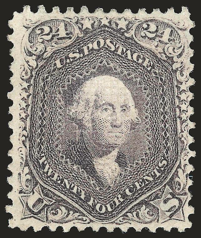 24c Gray Lilac, F. Grill (99).> Original gum, bright color and detailed impression on crisp paper<><>^VERY FINE AND CHOICE ORIGINAL-GUM EXAMPLE OF THE 1868 24-CENT F GRILL.^<><>With 1997 P.F. certificate