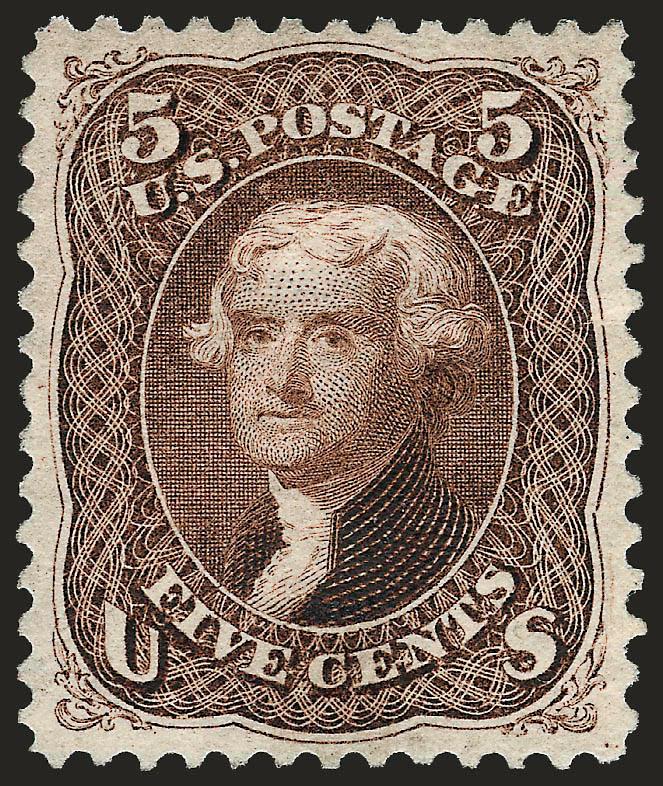5c Brown, Re-Issue (105).> Unused (no gum), rich color, well-proportioned margins, tiny crease at right not mentioned on accompanying certificate, Extremely Fine appearance, only 672 sold, with 1988 P.F.
certificate