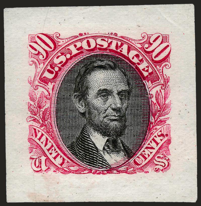 1c-90c 1869 Pictorial, Small Die Proofs on India (112P2-122P2).> Complete set of eleven incl. both 15c, removed from original gray card backing, few with small thin spots or light corner creases, Very Fine
appearance, scarce, only 85 were produced