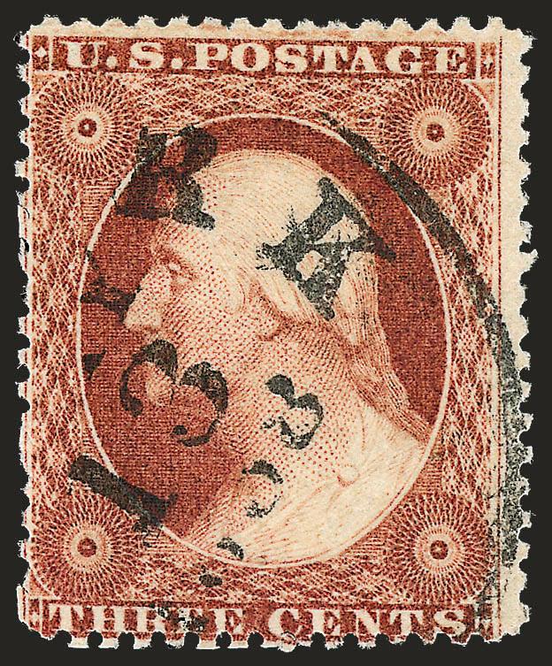 3c Dull Red, Ty. III (26).> Position 85L10i, bright color, perfs scissors-separated and mostly intact at left, well-struck <Sep. 13, 1858> circular datestamp, Very Fine, <the earliest reported usage from Plate
10 Intermediate,> accompanied by lette