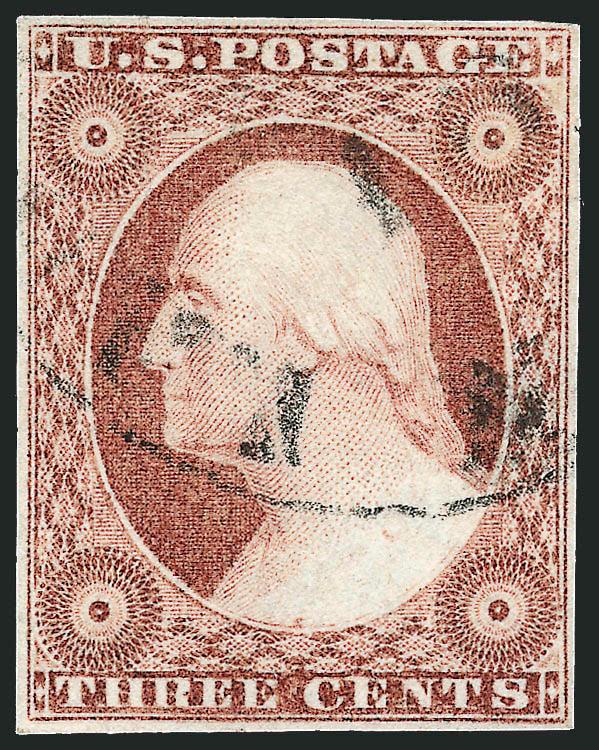 3c Plum, Ty. II (11A var).> Position 90R3, large margins to clear, towards the brighter end of the color spectrum, light strike of circular datestamp, faint crease at left, Very Fine appearance, for some reason
the newly expanded Scott Catalogue does
