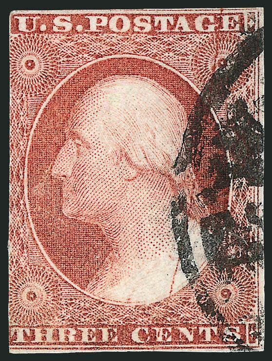 3c Dull Red, Ty. I, II (11, 11A).> 24 stamps from <plate crack positions,> incl. 74L5L before plate crack appeared, others incl. 74, 84 and 94L5L, wide range of shades, most show the crack very clearly, few
small flaws to be expected, Fine-Very Fine