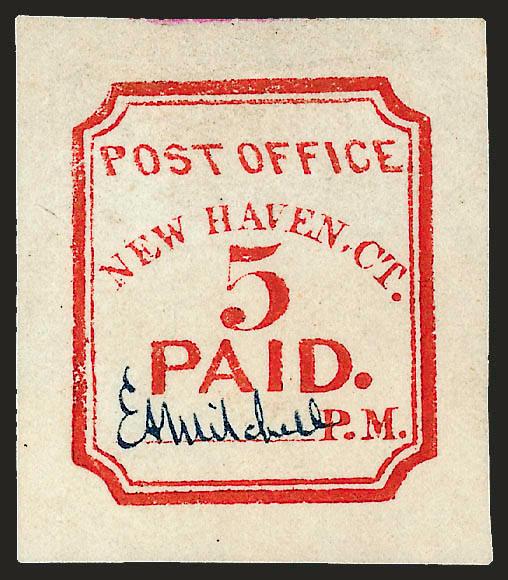 New Haven Conn., 5c Vermilion, Reprint (8XU1R).> Dark Blue signature, Very Fine