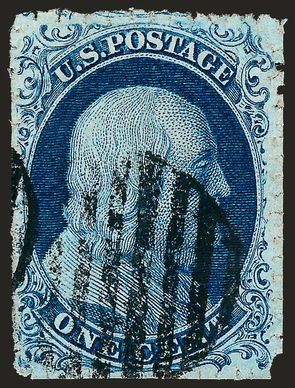 1c Blue, Ty. II, Unofficial Sewing Machine Perforations (7 var).> Showing full sewing machine perfs on all sides, rich color, bold strike of grid cancel, Very Fine, scarce, with 1993 P.F. certificate