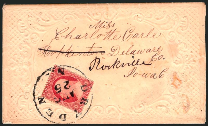 3c 1851-57 Issue Ladys Covers.> 18, mostly either embossed or either small size, one with colorful border, many Fine-Very Fine