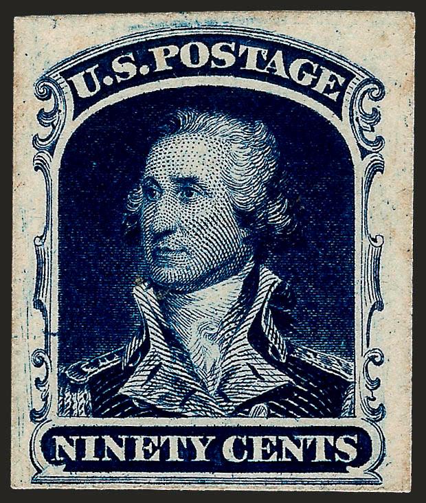 1c-90c 1857 Reprints, Plate Proofs on Card (40P4-47P4).> Incl. additional 30c, large margins, bright colors except 10c small toned spot and one 30c slightly oxidized, Fine-Very Fine