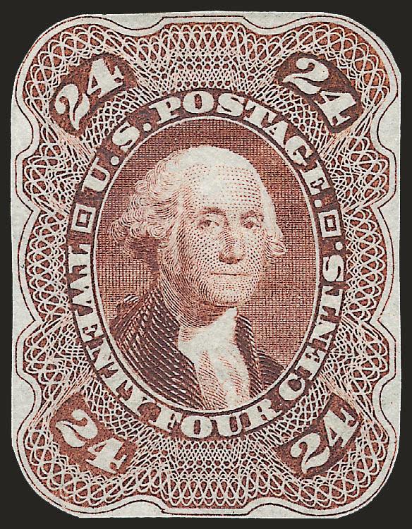 Toppan, Carpenter & Co., 24c Lilac, Die Essay on Old Proof Paper, Cut to Shape (70-E4a).> Bright color, fresh and Very Fine example of this scarce essay, we have only offered three others in Power
Search