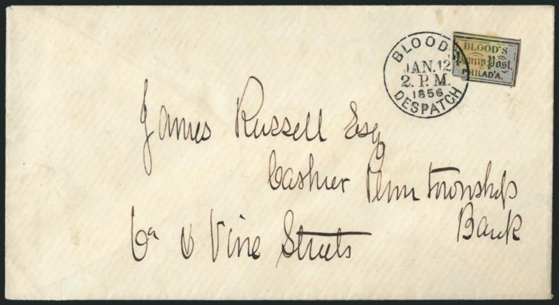 Bloods City Despatch, Philadelphia Pa., (1c) Bronze on Lilac (15L14).> Four, incl. three acid tied, last tied by Bloods circular datestamp to local street address, Fine-Very Fine, Scott Retail
$290.00