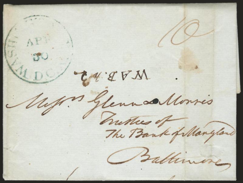 Francis Scott Key.> One-page ALS datelined <<Washington Apl. 30-40>>, business contents, outer sheet addressed in his hand to Baltimore, Washington D.C. Apr. 30 circular datestamp and ms. 10 rate, Very
Fine