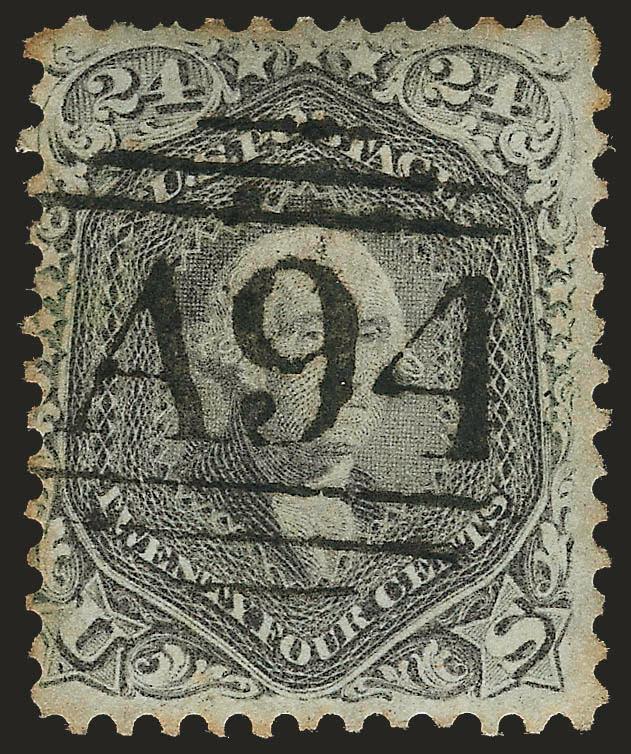 24c Lilac (78).> Perfect strike of <A94 in barred oval> handstamp, few slightly toned perf tips, otherwise Fine