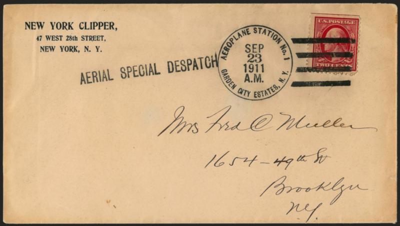 Pioneer Flight Covers.> Two, incl. 1911, Sep. 23-Oct. 1, Garden City-Mineola, N.Y. (AAMC 3) and 1911, December 28, Albany, Georgia. South Atlantic League Aviation Meet (AAMC 12), both fresh and Fine-Very
Fine