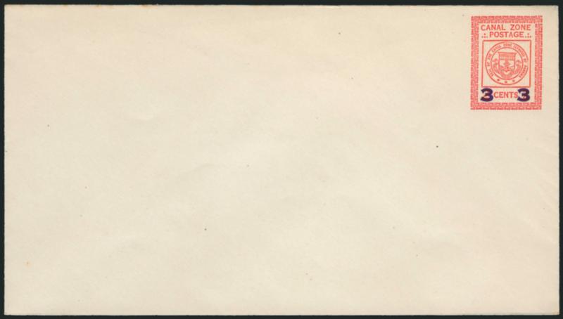 CANAL ZONE, 1934, 3c on 2c Carmine entire (U14).> Unused, fresh and Very Fine