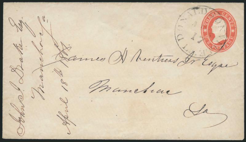 Donaldson La. Apr. 17.> Neat strike of circular datestamp cancels 3c Red Star Die entire to Manchac La., 1861 docketing at left, Very Fine Confederate State usage
