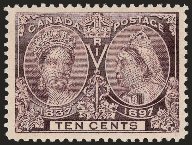 CANADA, 1897, 10c Jubilee (57).> Mint N.H., gorgeous large margins and essentially perfectly centered, strong color and clear impression, Extremely Fine Gem, with 2008 V.G. Greene certificate