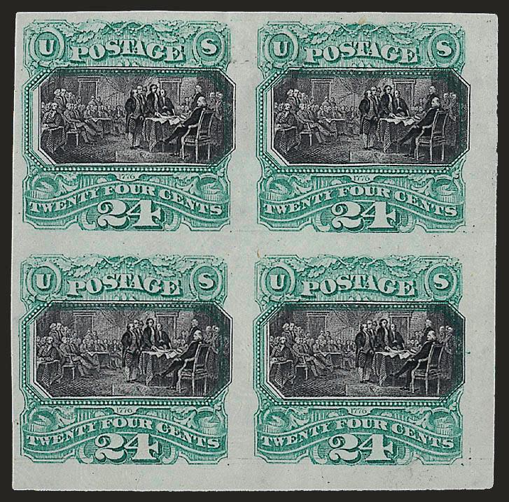 24c Green & Violet, Plate Proof on India (120P3).> Block of four with right sheet margin, vignette shifted slightly to the right, Very Fine