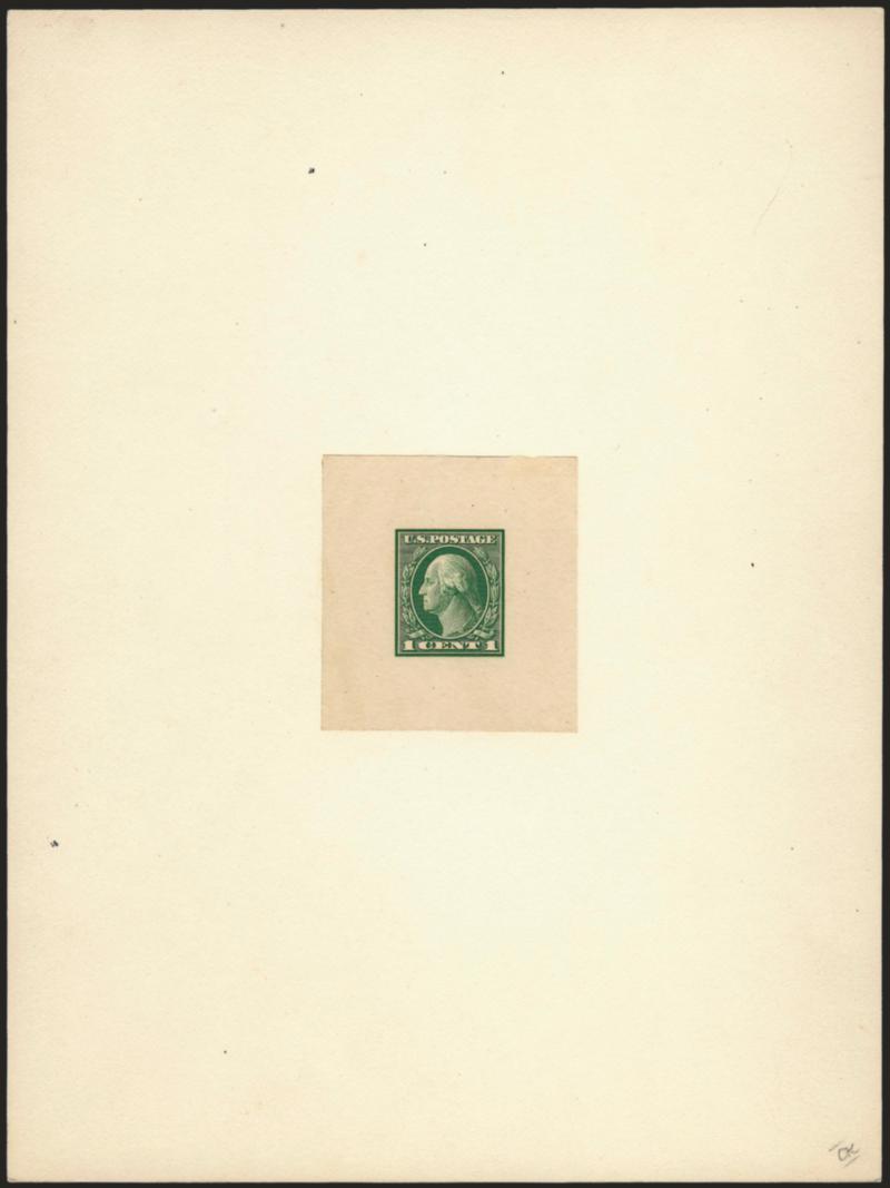1c Green, Large Die Proof on India (405P1).> Affixed to 6 x 8 in. card, Very Fine, with 1995 P.F. certificate