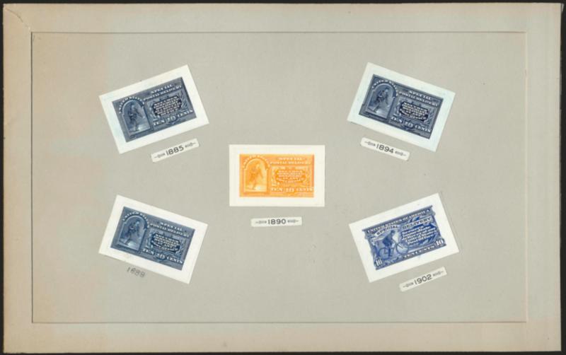 10c 1885-1902 Special Delivery, Small Die Proofs (E1P2-E6P2).> On a full gray card from a Roosevelt presentation album, the little sticker that belongs below the 1888 Issue is missing, the proofs themselves
Very Fine and choice, only 85 albums prepar