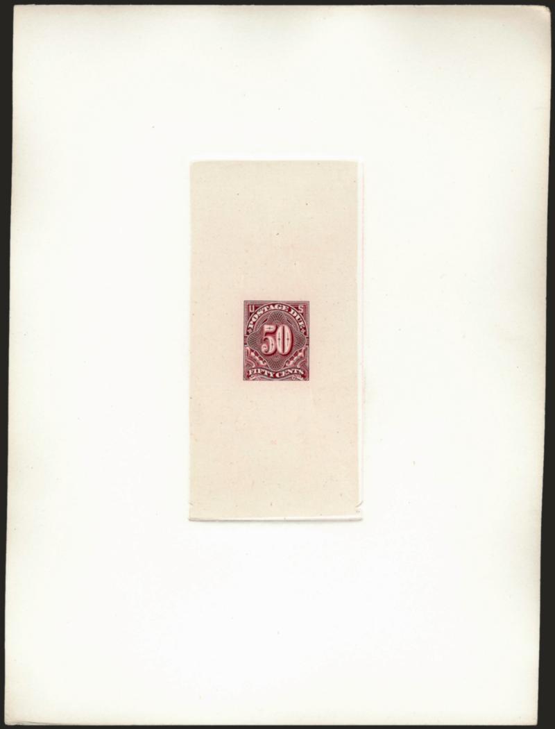 1c-50c Claret, 1894 Postage Due Large Die Proofs on India (J31P1-J37P1).> Complete set die sunk on 6 x 8 in. cards, Very Fine and choice