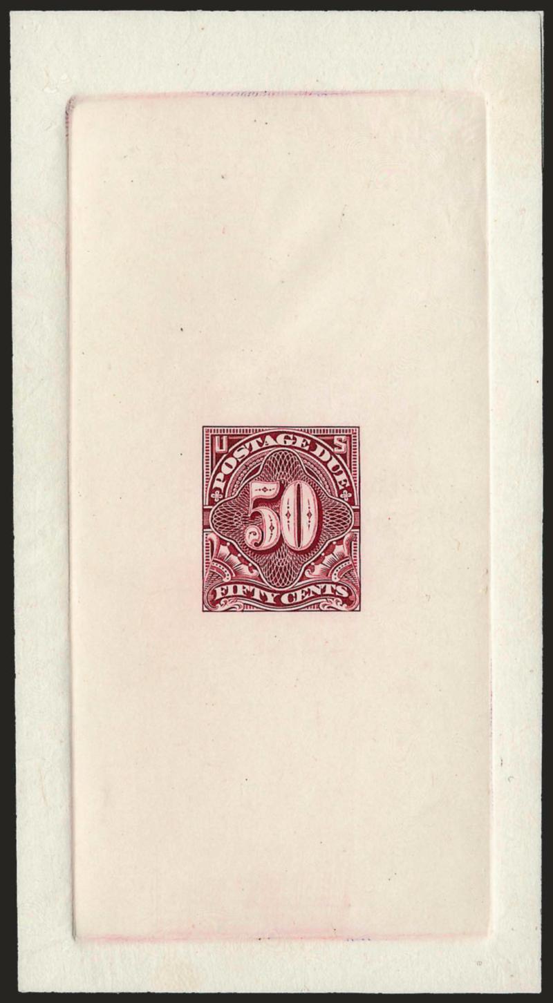1c-50c Claret, 1894 Postage Due Large Die Proofs on India (J31P1-J37P1).> Die sunk on cards ranging from 2-12 x 4-12 in. to 4 x 5-12 in., Very Fine