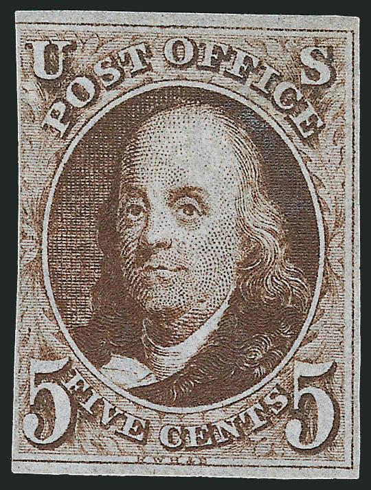 5c Brown (1).> Unused (no gum), three ample to large margins, slightly in at left, magnificent rich color and sharp impression, about Fine, with 1999 P.F. certificate