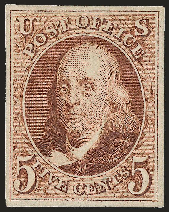 5c Red Brown, Reproduction (3).> Without gum as issued, very attractive almost balanced margins, Very Fine and choice, with 2008 P.S.E. certificate (VF-XF 85 SMQ $890.00)