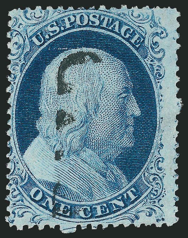 1c Blue, Ty. IV (23).> Plate 1L, beautiful deep rich color, part strike of Paid cancel, Fine