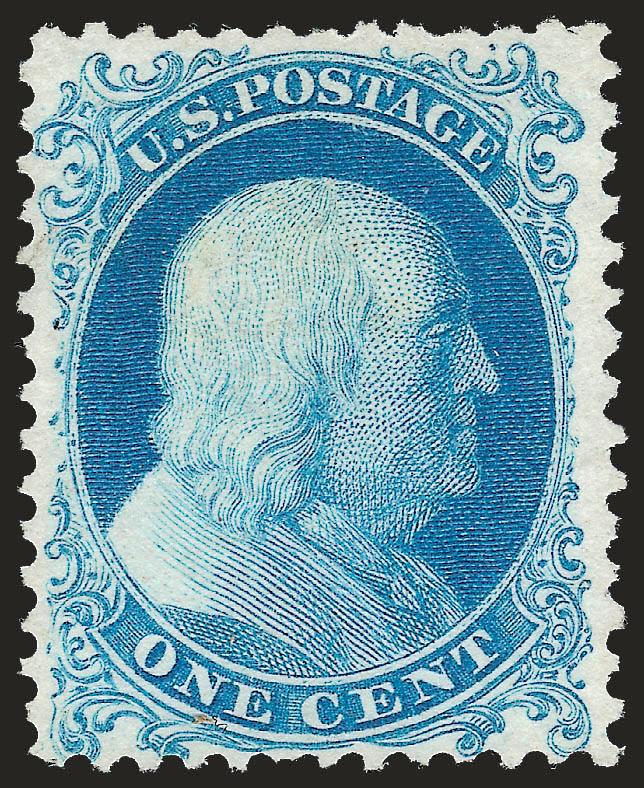 1c Bright Blue, Reprint (40).> Without gum as issued, nicely centered, fresh color, some shorter perfs top and bottom (bottom is hardly worth mention), otherwise Very Fine, with 2008 P.S.E. certificate