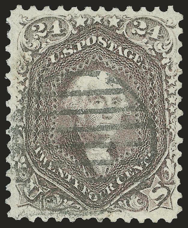 24c Red Lilac (70).> Deep rich color, neat strike of grid cancel, fresh and Very Fine, with 2004 P.S.E. certificate (VF-XF 85 SMQ $640.00)