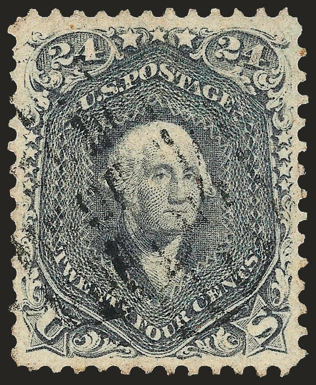 24c Steel Blue (70b).> Incredibly well-centered with margins clear of design all around, excellent Steel Blue color, fairly light grid cancel, small sealed tear, otherwise Extremely Fine, with 2008 P.F.
certificate