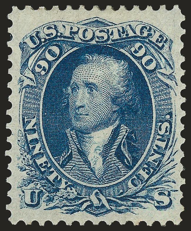 90c Blue (72).> Unused (regummed), wide margins and very choice centering, rich color, sealed laminated tear on back at lower right, appears Extremely Fine, with 2008 P.S.E. certificate