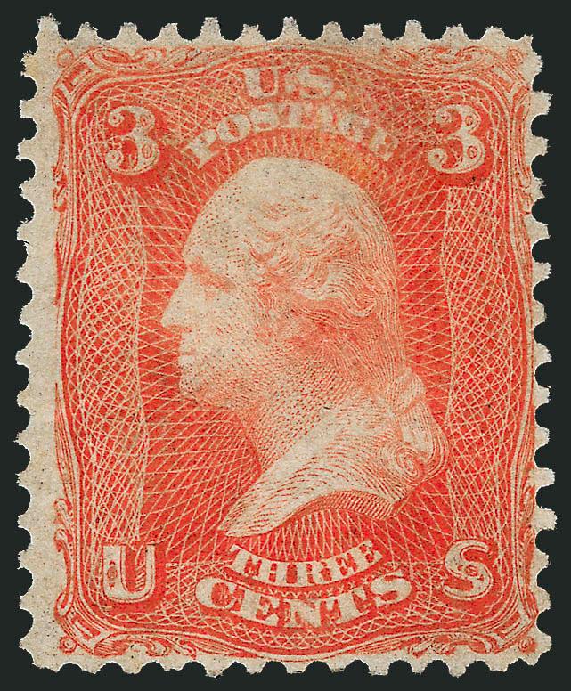 3c Scarlet (74).> Part original gum, color slightly rubbed in top label area, often seen on this issue, otherwise strong color and Fine, scarce stamp