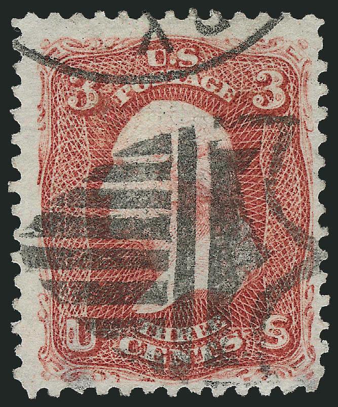 3c Rose, E. Grill (88).> Nicely centered and rich color, light crease and small thin spot, perfect bold <Waterbury Conn. Shield cancel,> outstanding example, ex Newbury