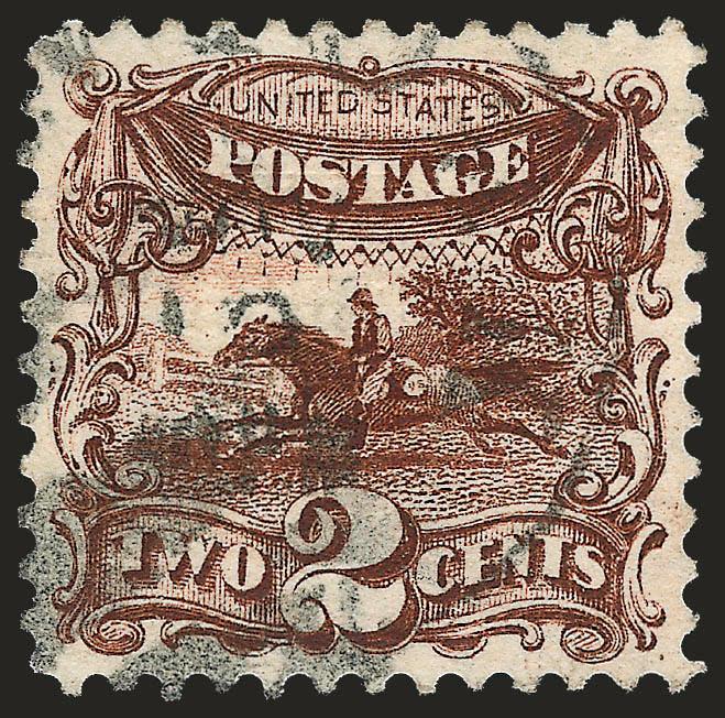 2c Brown (113).> Essentially perfectly centered, dark color on white paper, fairly light circular datestamp, Extremely Fine, with 2008 P.S.E. certificate (XF 90 SMQ $265.00)