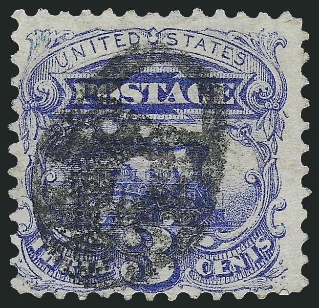 3c Ultramarine (114).> Fine centering, complete bold <West Meriden Conn. Padlock fancy cancel,> Very Fine and choice strike