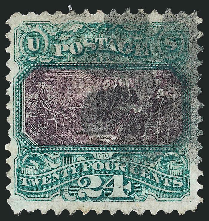 24c Green & Violet (120).> Nice margins, fairly transparent rosette cancel, Very Fine, with 2008 P.S.E. certificate