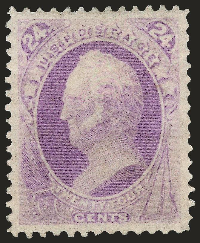 24c Purple (153).> Original gum, marvelous intense shade and impression, essentially perfect centering with wide balanced margins all around<><>^EXTREMELY FINE GEM. THE 1870 24-CENT NATIONAL BANK NOTE CO.
UNGRILLED ISSUE IS RARELY ENCOUNTERED IN TH