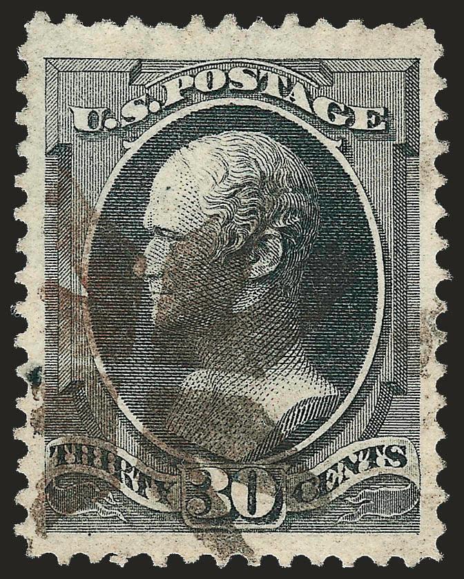 30c Black (154).> Uncommonly wide margins and exceptionally well-centered, intense color on bright paper, <New York Foreign Mail Flying Clothespins> cancel, Extremely Fine, this certainly would qualify as a
Jumbo, but the P.F. does not use this ter