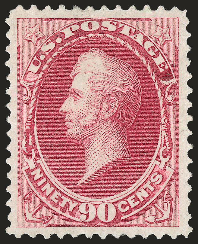 90c Carmine (155).> Unused (no gum), rich color, wide even margins, certificate notes cleaning around the edges that has left tiny white residue specks (not visible to the naked eye, may be residue from perf
strengthening during the stamps previous