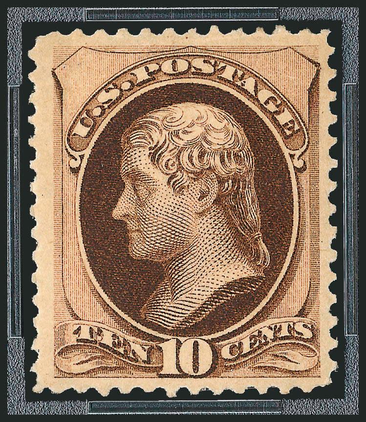 10c Brown, Without Secret Mark (187).> Original gum, particularly well-centered with choice margins, deep rich color and clear impression<><>^EXTREMELY FINE. A PHENOMENAL ORIGINAL-GUM EXAMPLE OF THE 10-CENT
BROWN 1879 AMERICAN BANK NOTE COMPANY WIT
