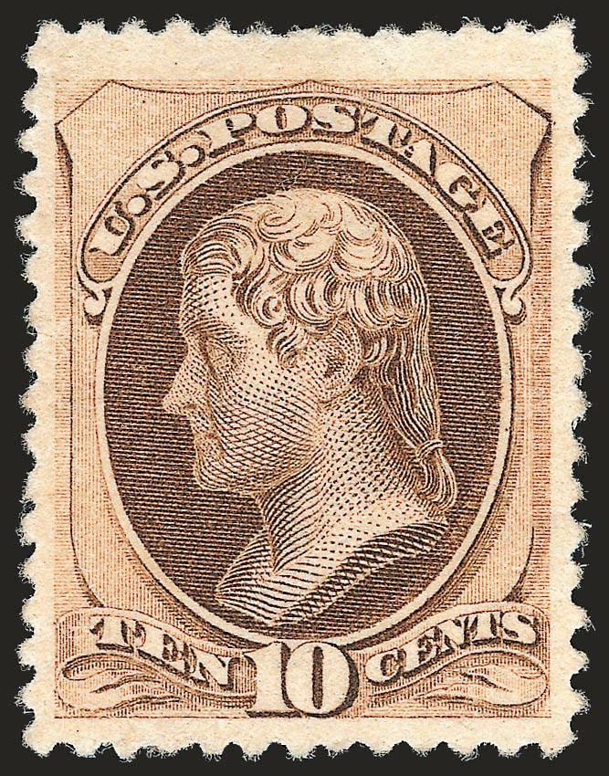 10c Brown, Without Secret Mark (187).> Original gum, bright color, unusually wide margins<><>^VERY FINE AND CHOICE ORIGINAL-GUM EXAMPLE OF THE 10-CENT 1879 AMERICAN BANK NOTE ISSUE WITHOUT SECRET MARK.^<><>With
2008 P.F. certificate